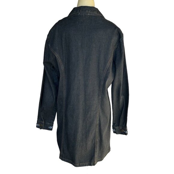 Susan Graver Notations Denim Dress Jean Jacket Charcoal Embroidered Beads Size S - Picture 5 of 12